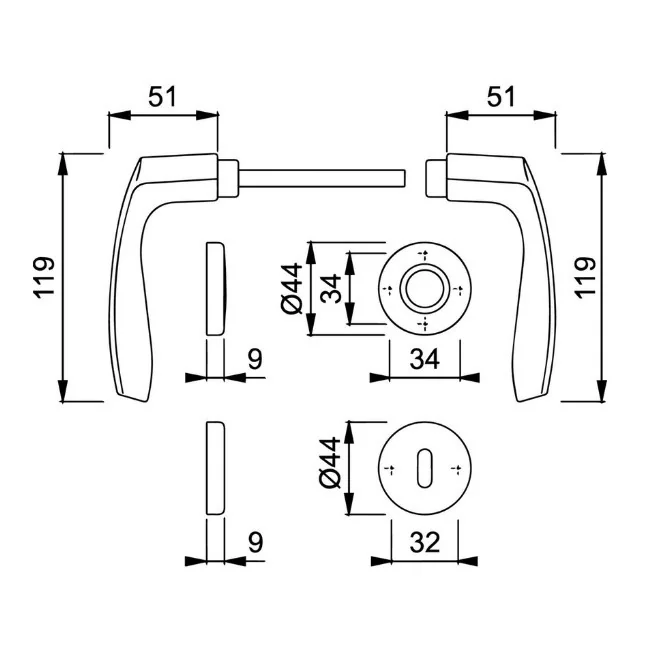 Maner usa interior, Hoppe Milano, cu rozeta pentru cheie, material aluminiu, culoare bronz, 119x44 mm