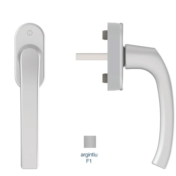 Maner geam termopan, Hoppe Flensburg, aluminiu, functie Secustik, patrat variabil 7/32-42 mm, culoare argintiu F1
