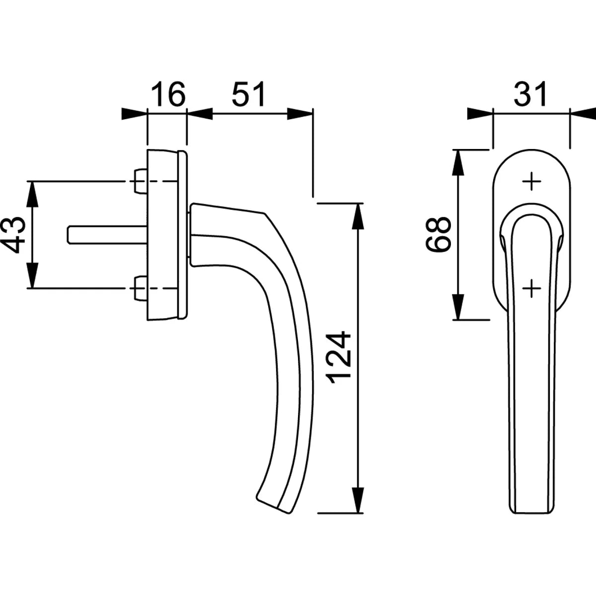 Maner geam termopan, Hoppe Flensburg, aluminiu, functie Secustik, patrat variabil 7/32-42 mm, culoare bronz F4