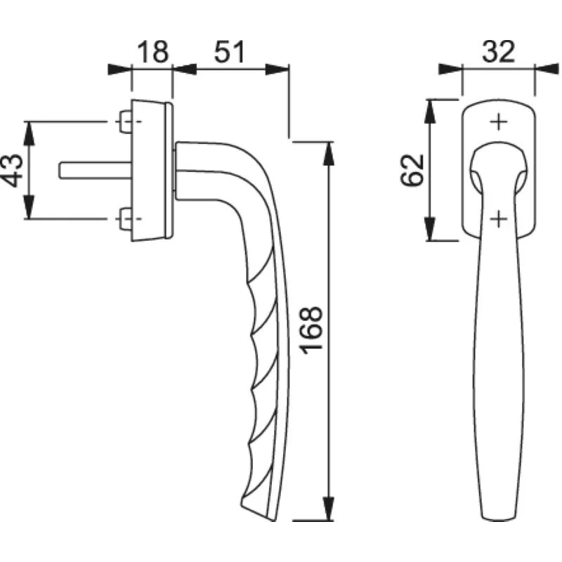 Maner pentru usi, ferestre osciloculisante, Hoppe, secustik, cu patrat reglabil 32-42 mm, aluminiu, culoare argintiu