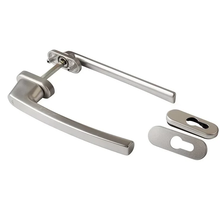 Maner asimetric cu rozeta pentru ferestre-usi osciloculisante, Roto, patrat de 100 mm, aluminiu, culoare argintiu, cu logo
