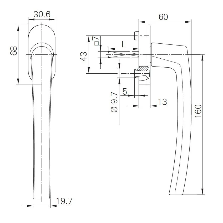 Maner pentru ferestre-usi osciloculisante, Roto, cu patrat de 35 mm, aluminiu, culoare argintiu, cu logo