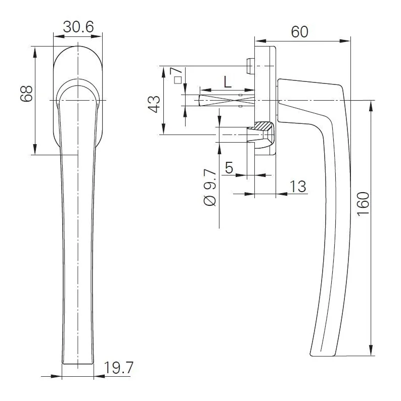 Maner pentru ferestre-usi osciloculisante, Roto, cu patrat de 35 mm, aluminiu, culoare alb, cu logo