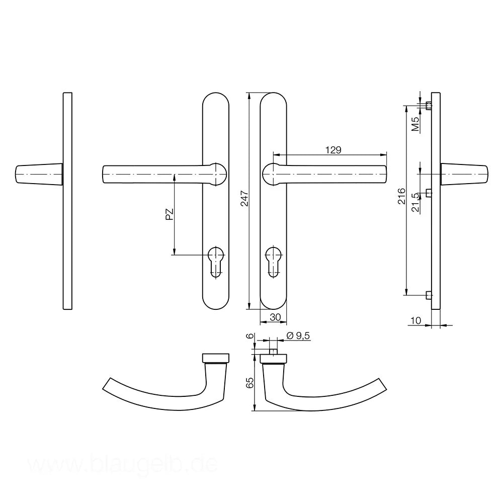 Maner usa termopan, blaugelb DGT30, exterior, 92 x 30 mm, aluminiu, fara accesorii de prindere, culoare argintiu F1