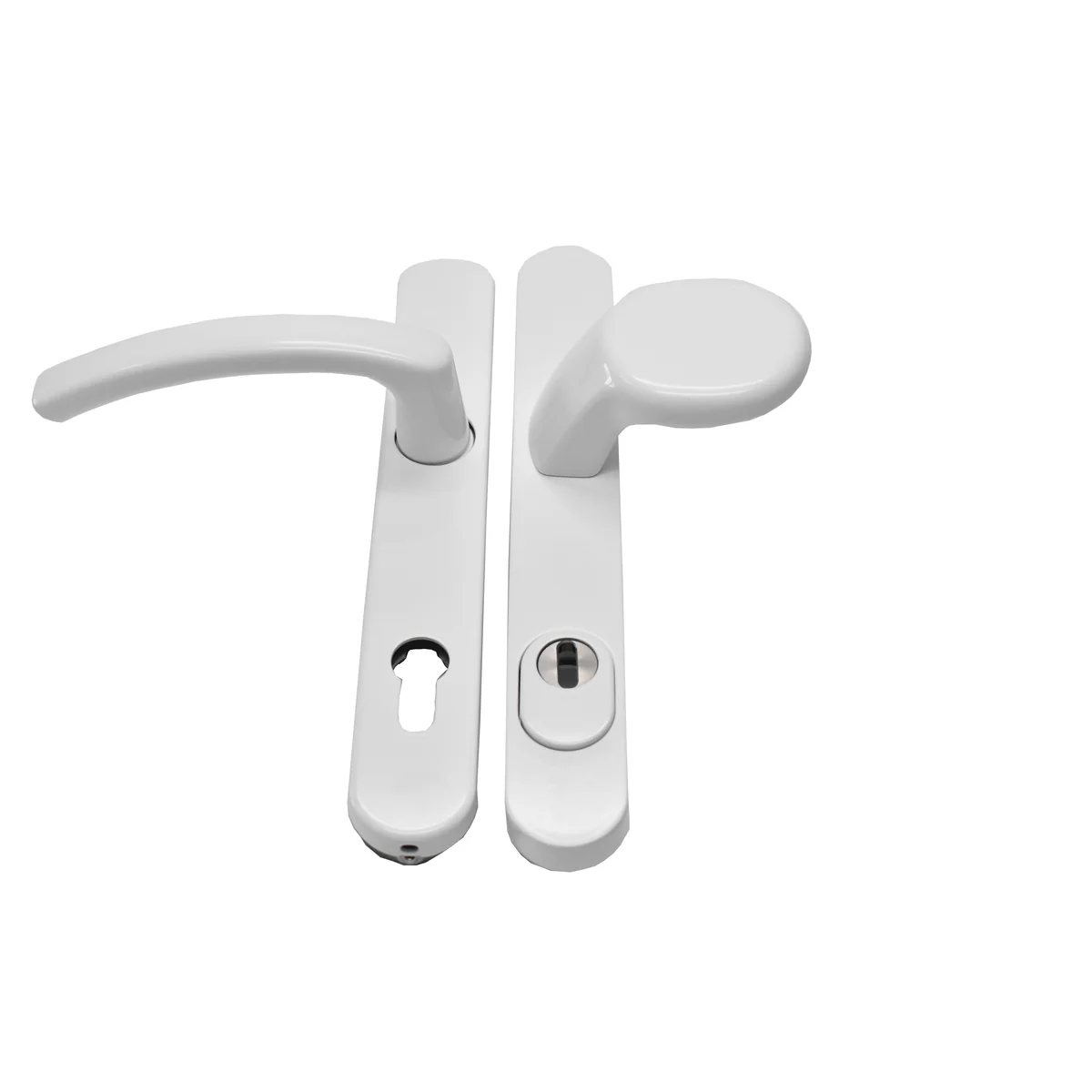 Maner usa termopan, blaugelb KGT35, exterior, 92 x 35 mm cu buton fix si scut cilindru aluminiu, fara accesorii de prindere, alb