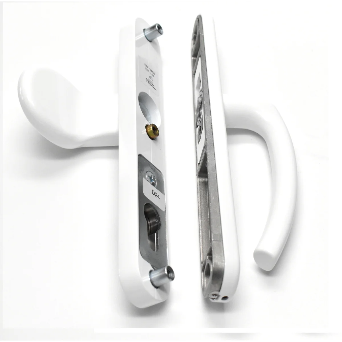 Maner usa termopan, blaugelb KGT35, exterior, 92 x 35 mm cu buton fix si scut cilindru aluminiu, fara accesorii de prindere, alb