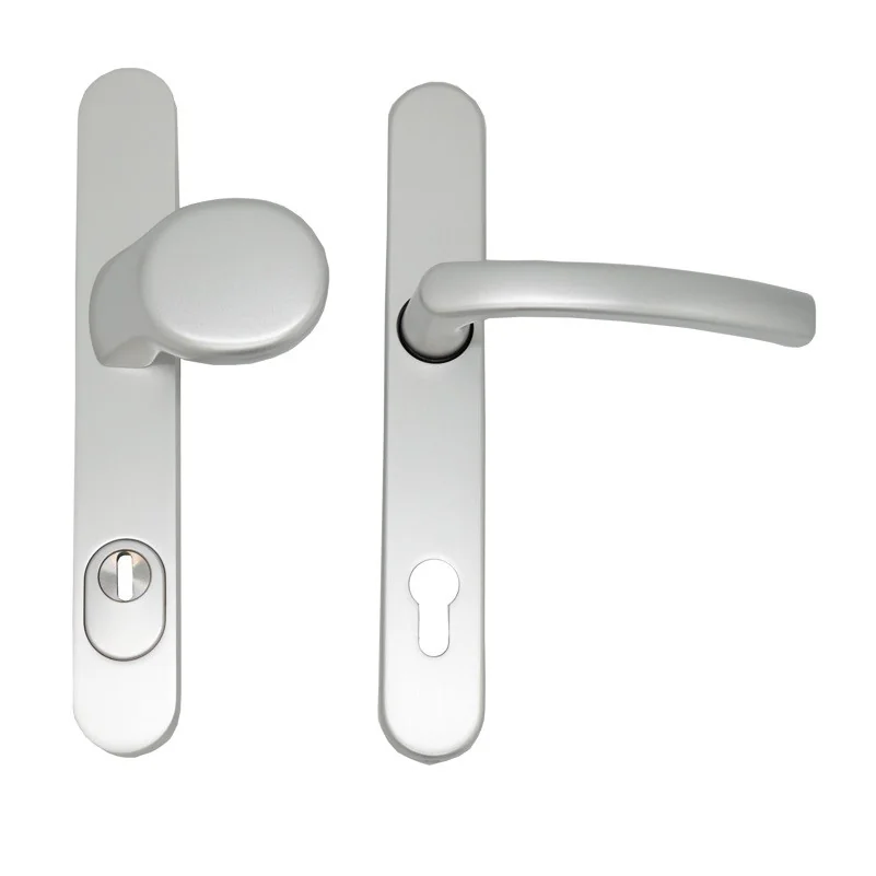 Maner usa termopan, blaugelb KGT35, exterior 92 x 35 mm cu buton fix si scut cilindru aluminiu fara accesorii fixare, argintiu