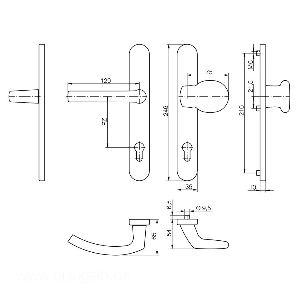 Maner usa termopan, blaugelb KGT35, exterior, 92 x 35 mm, cu buton fix, aluminiu, fara accesorii de prindere, culoare bronz F4