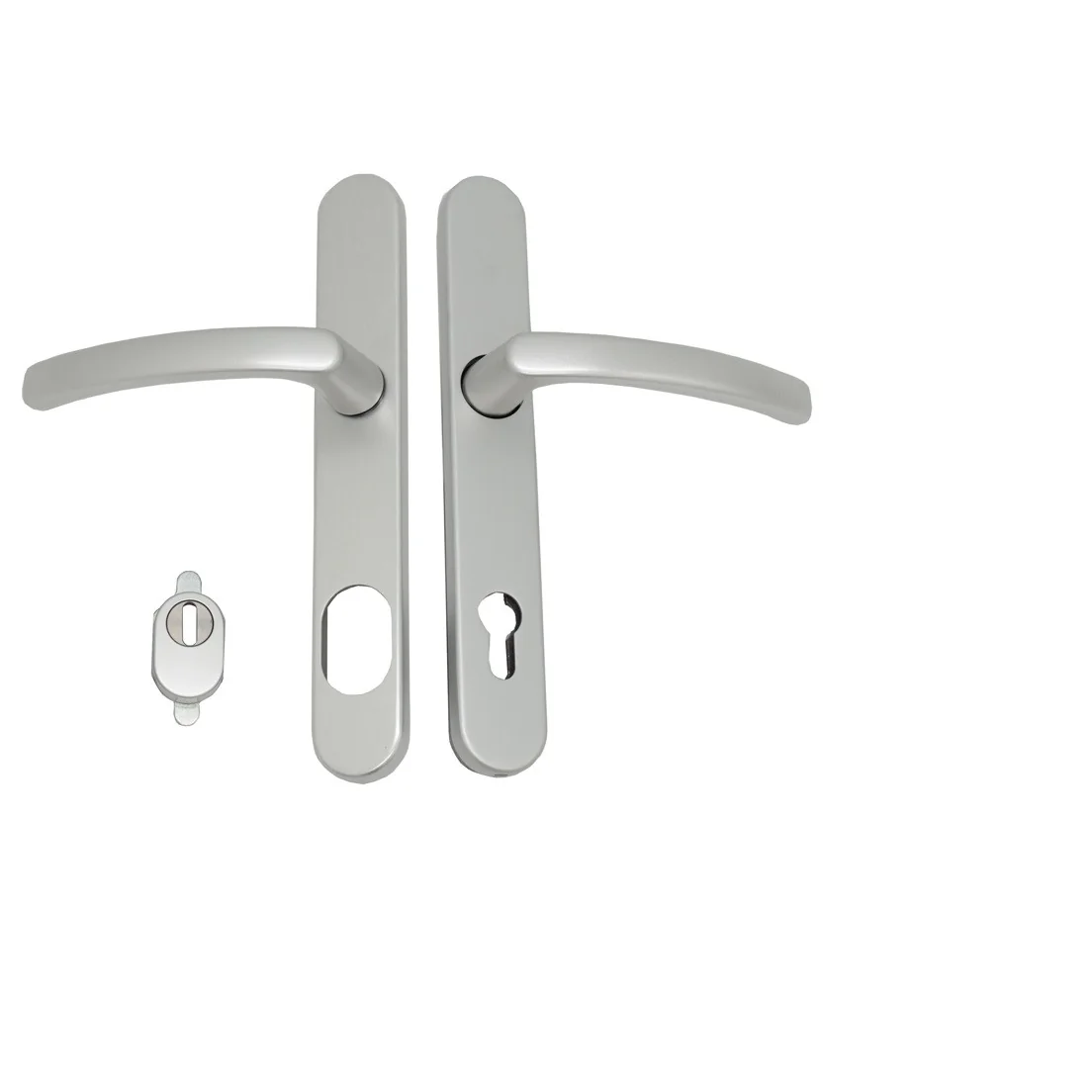 Maner usa termopan, blaugelb DGT35, exterior, 92 x 35 mm cu scut pentru cilindru, aluminiu, fara accesorii de prindere, argintiu