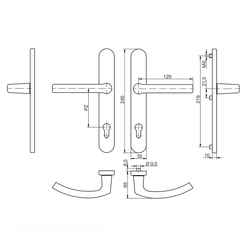 Maner usa termopan, blaugelb DGT35, exterior, 92 x 35 mm, material aluminiu, fara accesorii de prindere, culoare argintiu F1