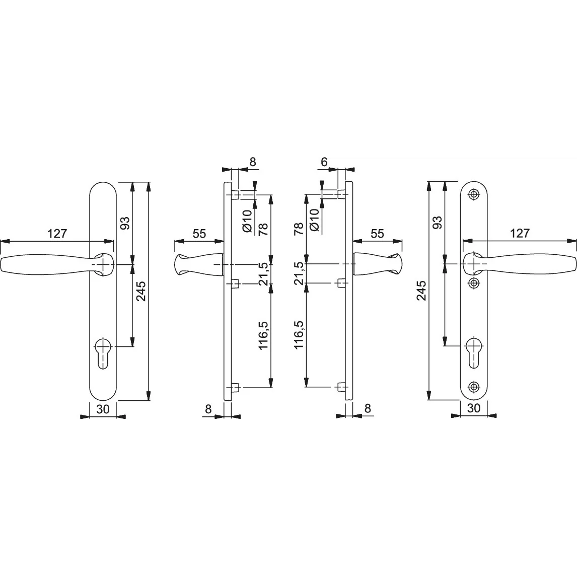 Maner usa termopan, Hoppe New York, exterior, 92 x 30 mm, material aluminiu, culoare argintiu F1