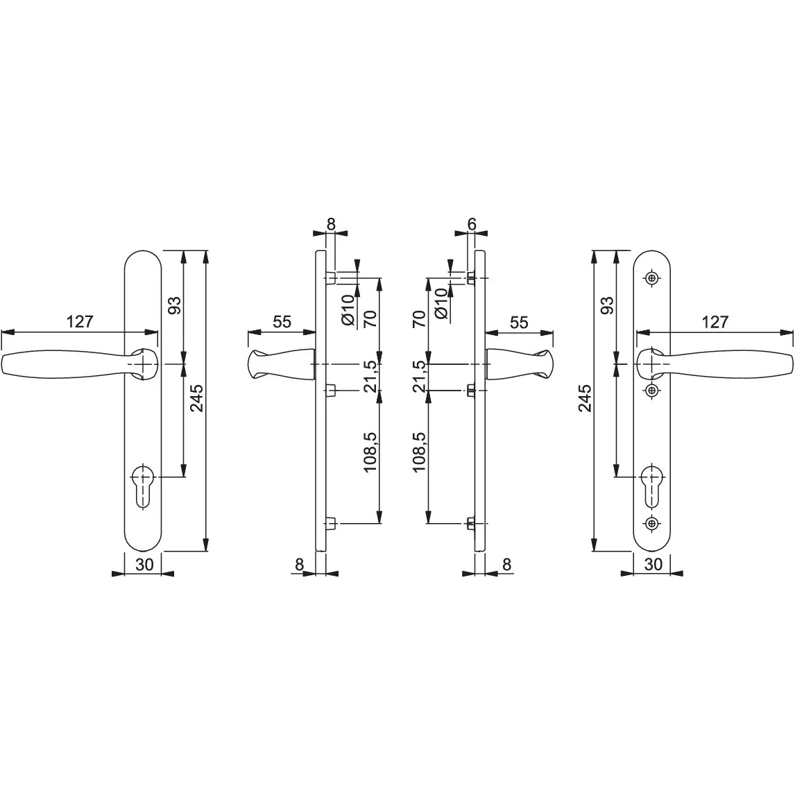 Maner usa termopan, Hoppe New York, exterior, 92 x 30 mm, material aluminiu, culoare bronz F4