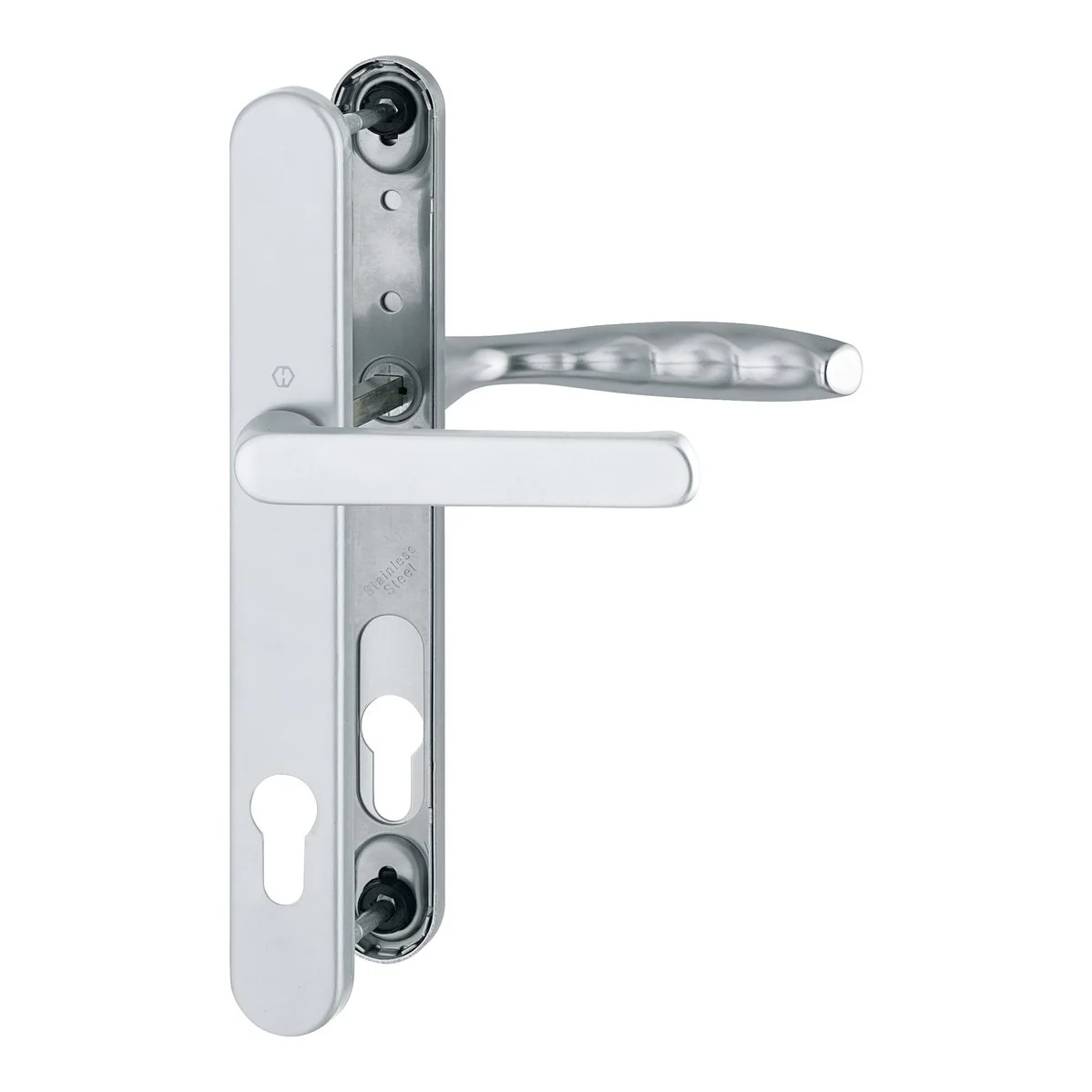 Maner usa termopan, Hoppe New York, exterior, asimetric, 92 x 30 mm, material aluminiu, culoare argintiu F1