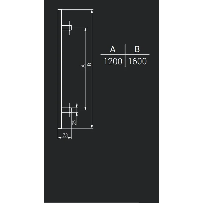 Maner spatial pe o singura parte, Medos, material inox mat, rectangular, L 1600 mm, la 90 de grade, fara acc. de prindere