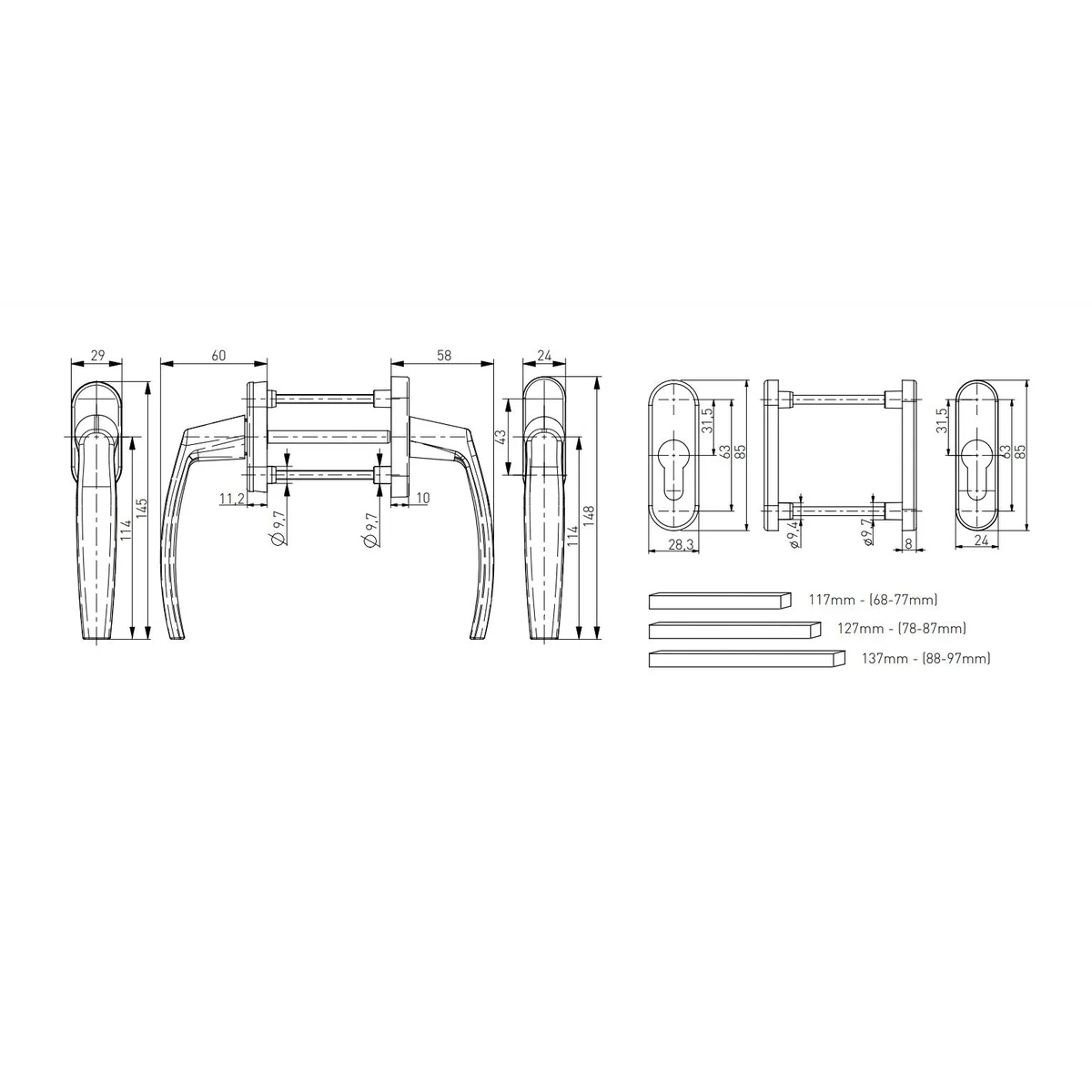 Maner usa de balcon simetrica, Victory, cu rozeta, aluminiu, culoare alb RAL 9016