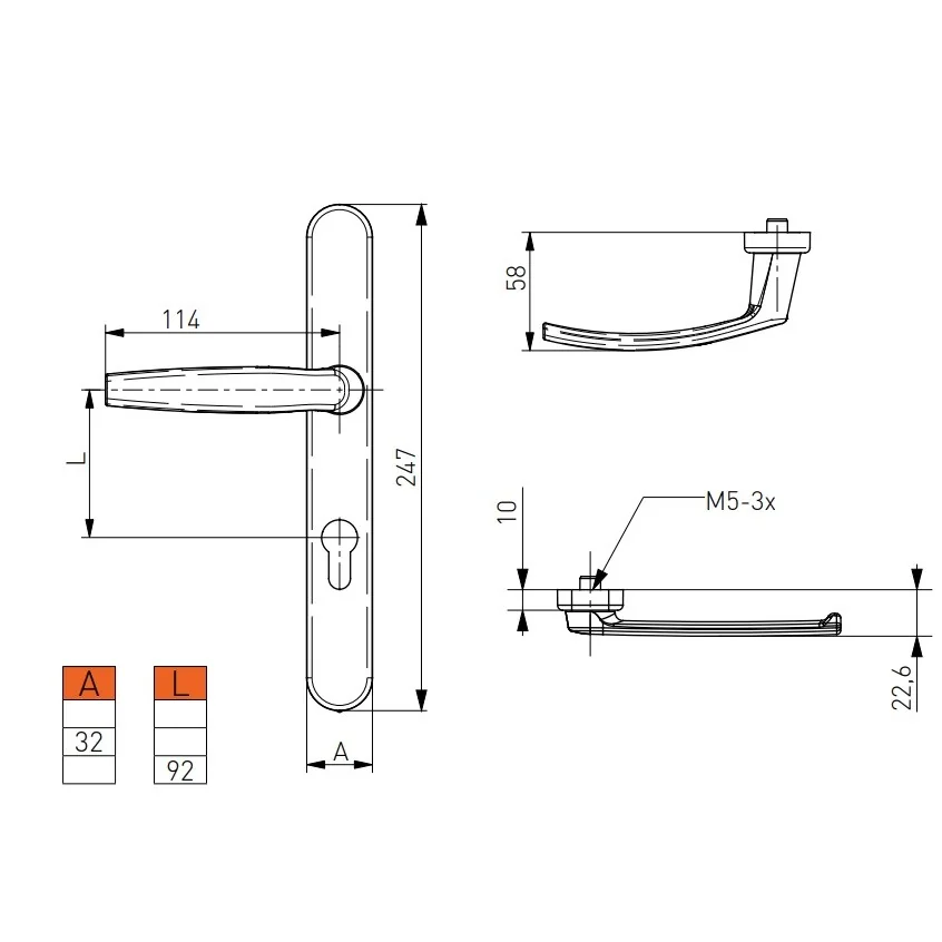 Maner usa termopan, Victory, exterior, asimetric, 92 x 32 mm, material aluminiu, culoare alb RAL9016