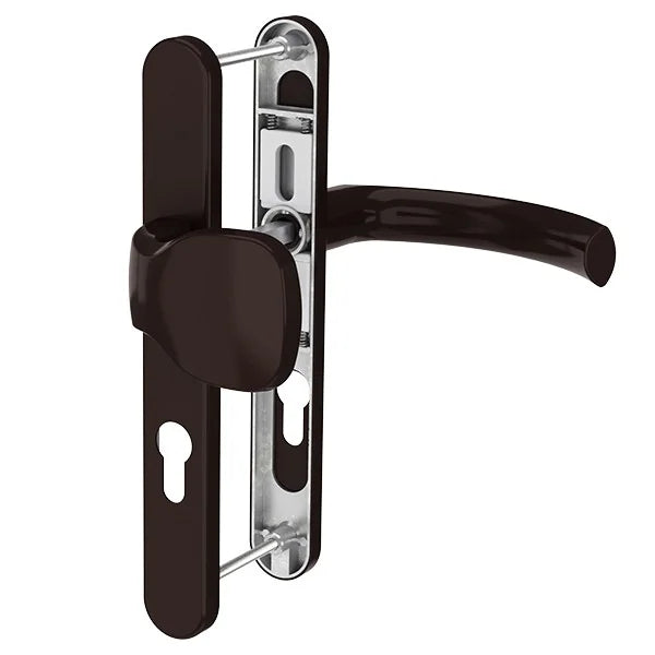 Maner usa termopan, Jowisz, exterior, 85 x 32 mm, buton fix, cu arc, material aluminiu, culoare maro RAL8077