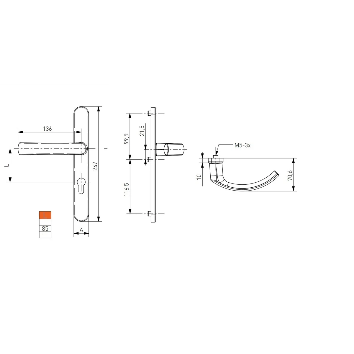 Maner usa termopan, Jowisz, exterior, 85 x 32 mm, cu arc, material aluminiu, culoare alb RAL9016