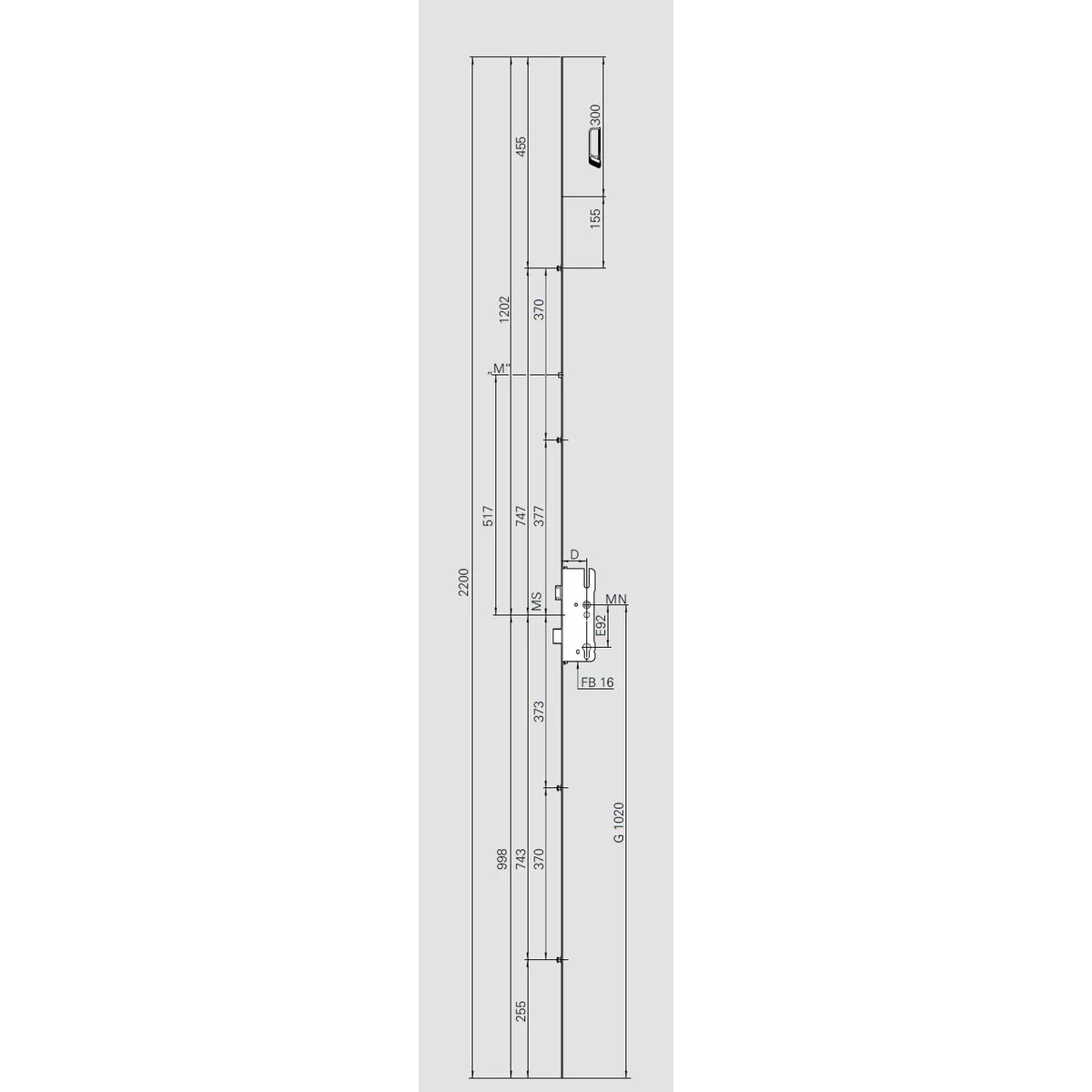 Broasca inchidere multipunct cu 4 puncte cap ciuperca, ROTO, dornmass 45 mm, interax 92 mm, placa 16 mm, actionare din maner