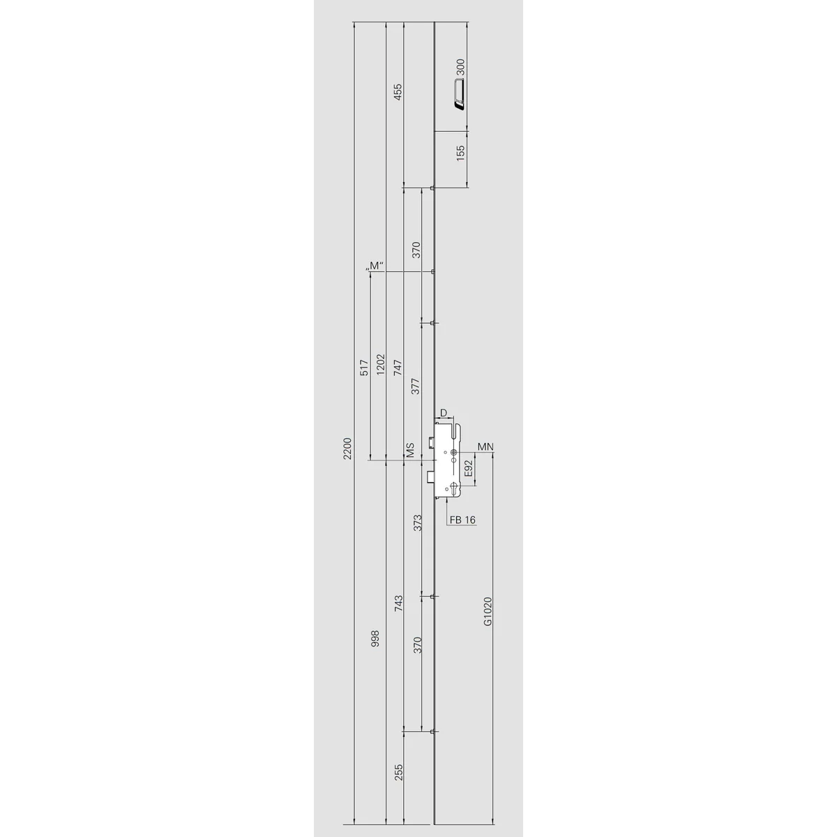 Broasca inchidere multipunct cu 4 role, ROTO, dornmass 25 mm, interax 92 mm, placa 16 mm, actionare din maner