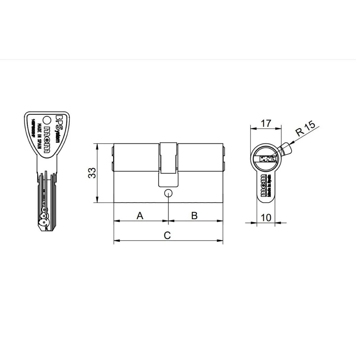 Cilindru de siguranta, mcm BPS 45x50, cu protectie la lovire, functie antipanica, cartela multiplicare chei, nichel, 5 chei