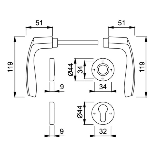Maner usa interior, Hoppe Milano, cu rozeta pentru cilindru, material aluminiu, culoare bronz, 119 x 44 mm