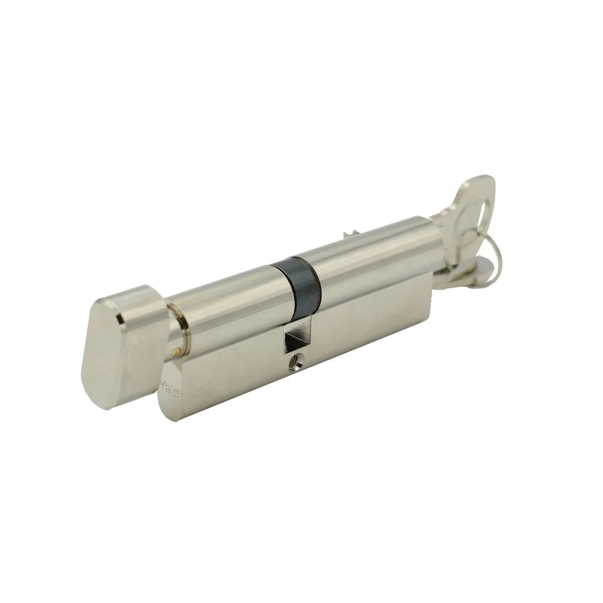 Butuc usa, cilindru, Yale, dimensiune 50 x 55, din alama, cu buton oval pe 50 mm, surub de fixare, cu 3 chei