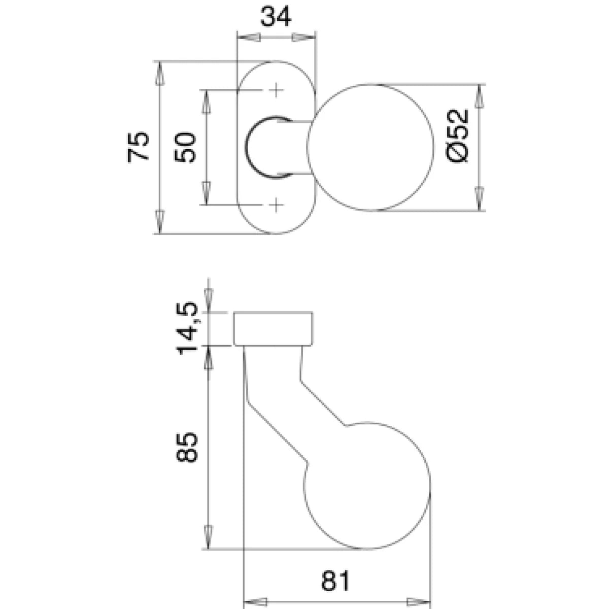 Maner tragator cu buton fix pentru porti metalice, blaugelb, cu rozeta, material inox