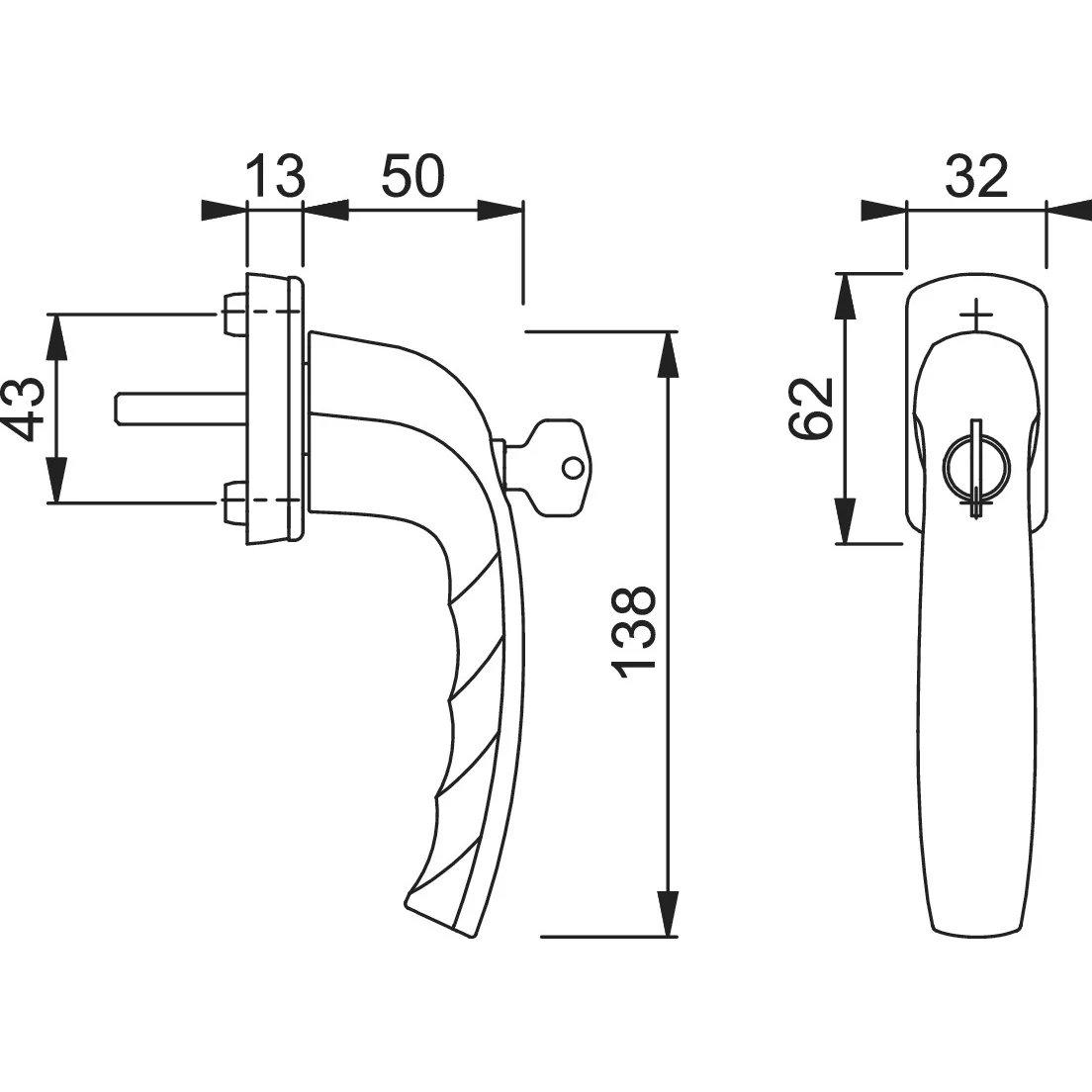 Maner fereastra, Hoppe New York, material aluminiu, culoare titan F9, patrat 40 mm, cu cheie