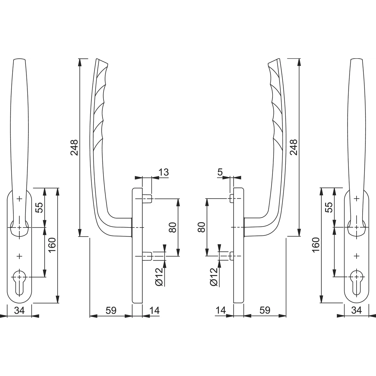 Maner simetric pentru ferestre usi culisante, Hoppe, cu sild pentru cilindru culoare maro