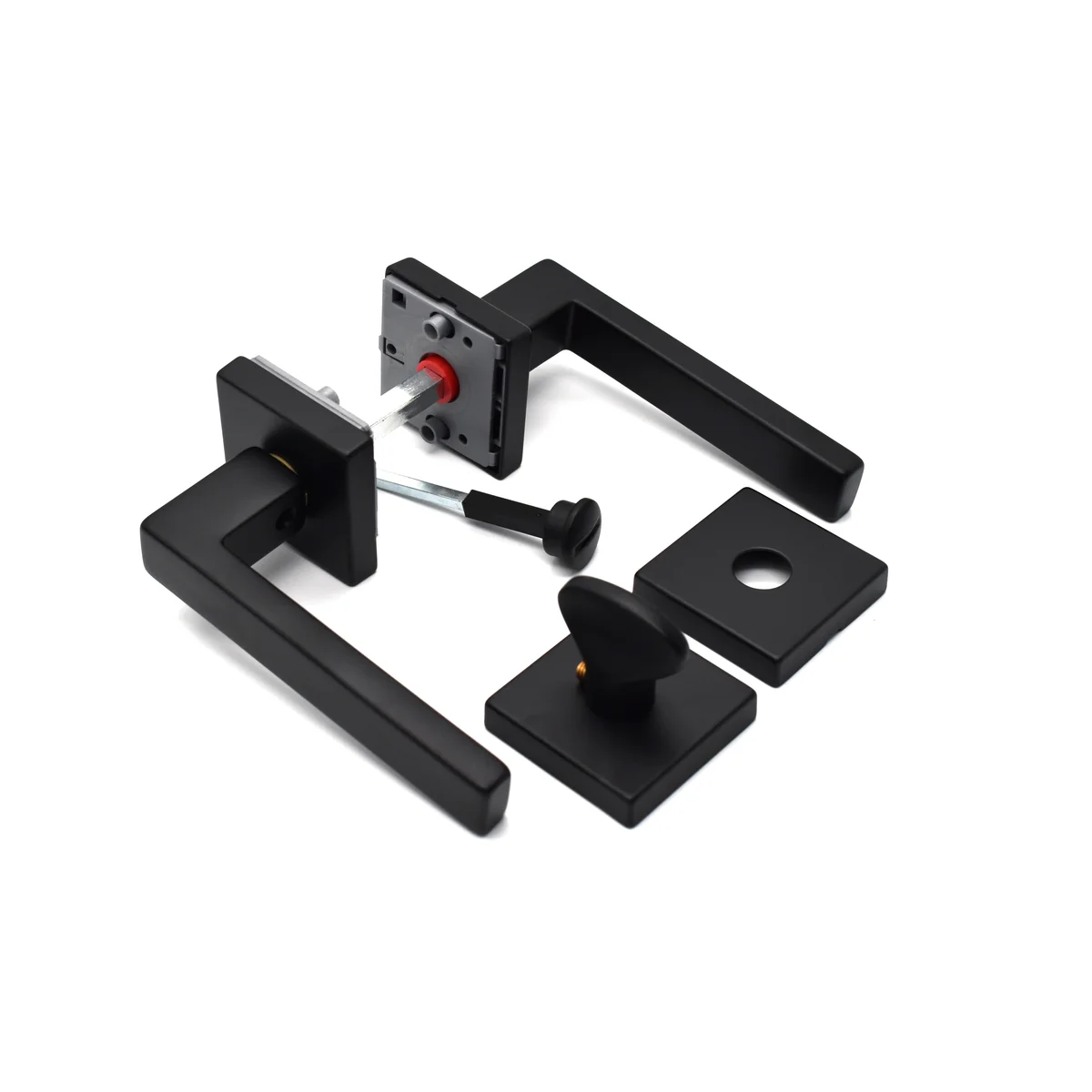 Set garnitura pentru usi de interior, Clio, cu rozeta pentru baie dimensiune 50x50 mm, culoare negru