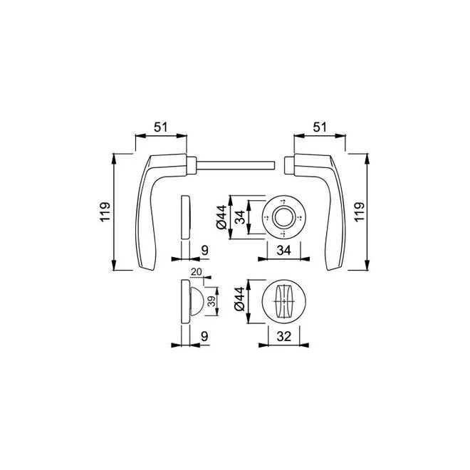 Maner usa interior, Hoppe Milano, cu rozeta pentru WC, material aluminiu, culoare argintiu, 119 x 44 mm
